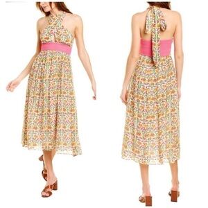 NWT ASH & EDEN MIRA HALTER MAXI DRESS Printed Magenta L